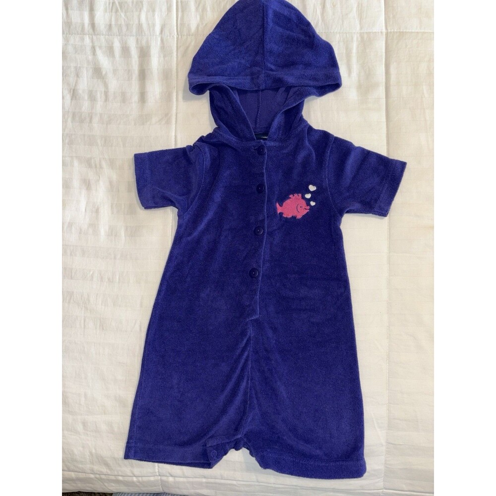 VTG Honors Purple Hooded Romper Late 80s  Terry Cloth Fish 24M Swim cover up